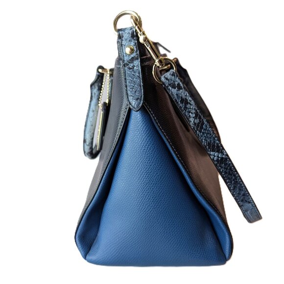 Coach Morgan Navy Leather Satchel Shoulder Bag w/Python Trim   F35887 - Picture 4 of 8